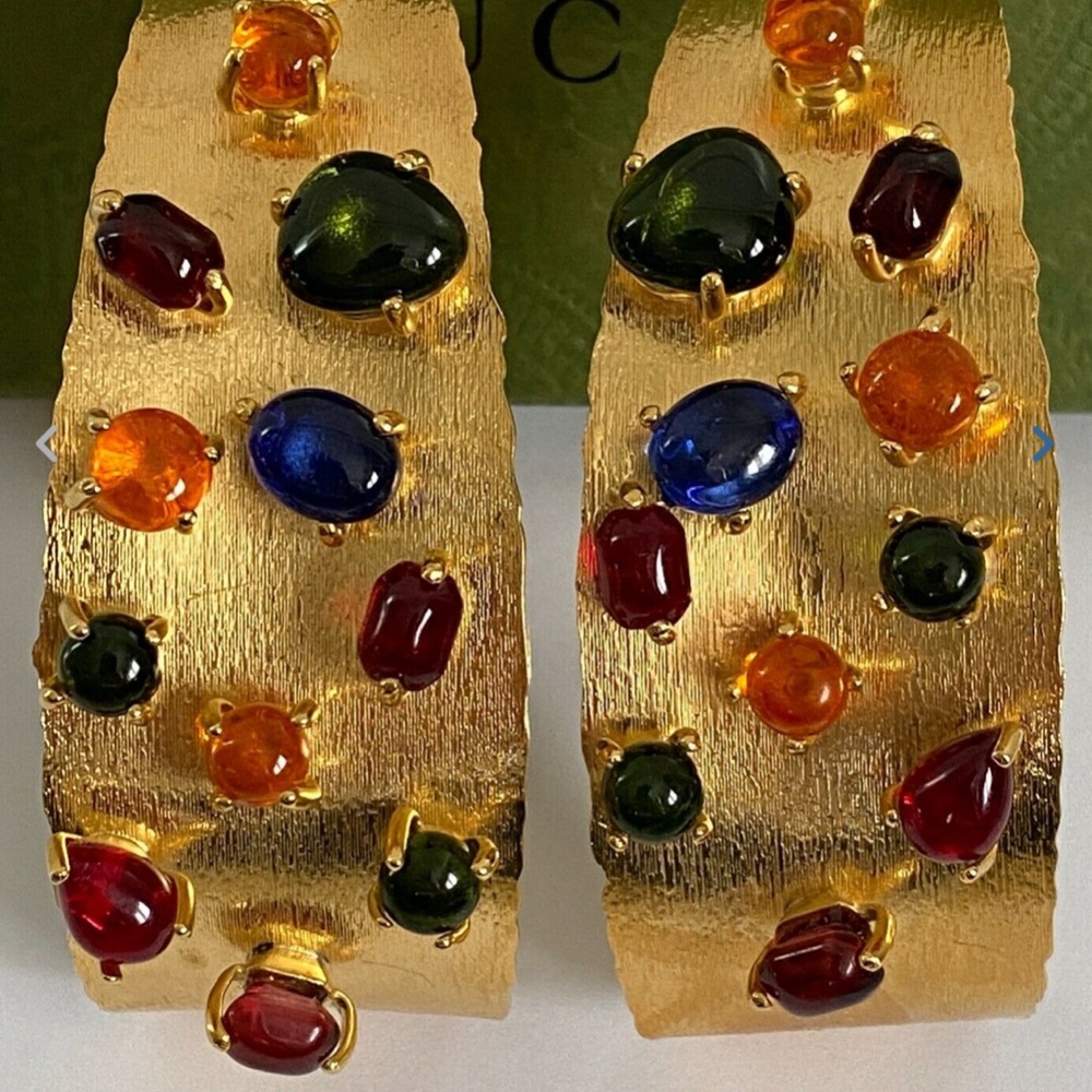Gucci Multicolor Stone Cabochon Large Oval Hoop Earrings